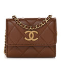 Chanel Lambskin Quilted Studded CC Clutch With Chain Brown