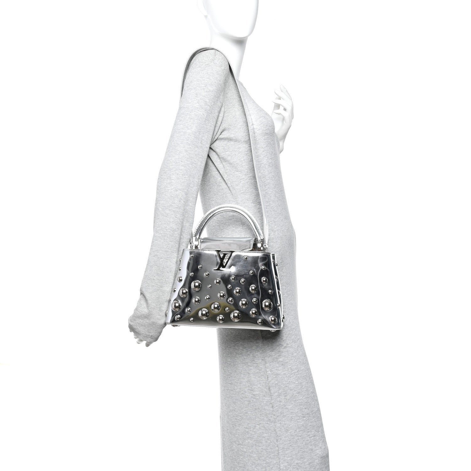 Louis Vuitton LV X YK Metallic Taurillon Brass Metal Dots Capucines BB Silver