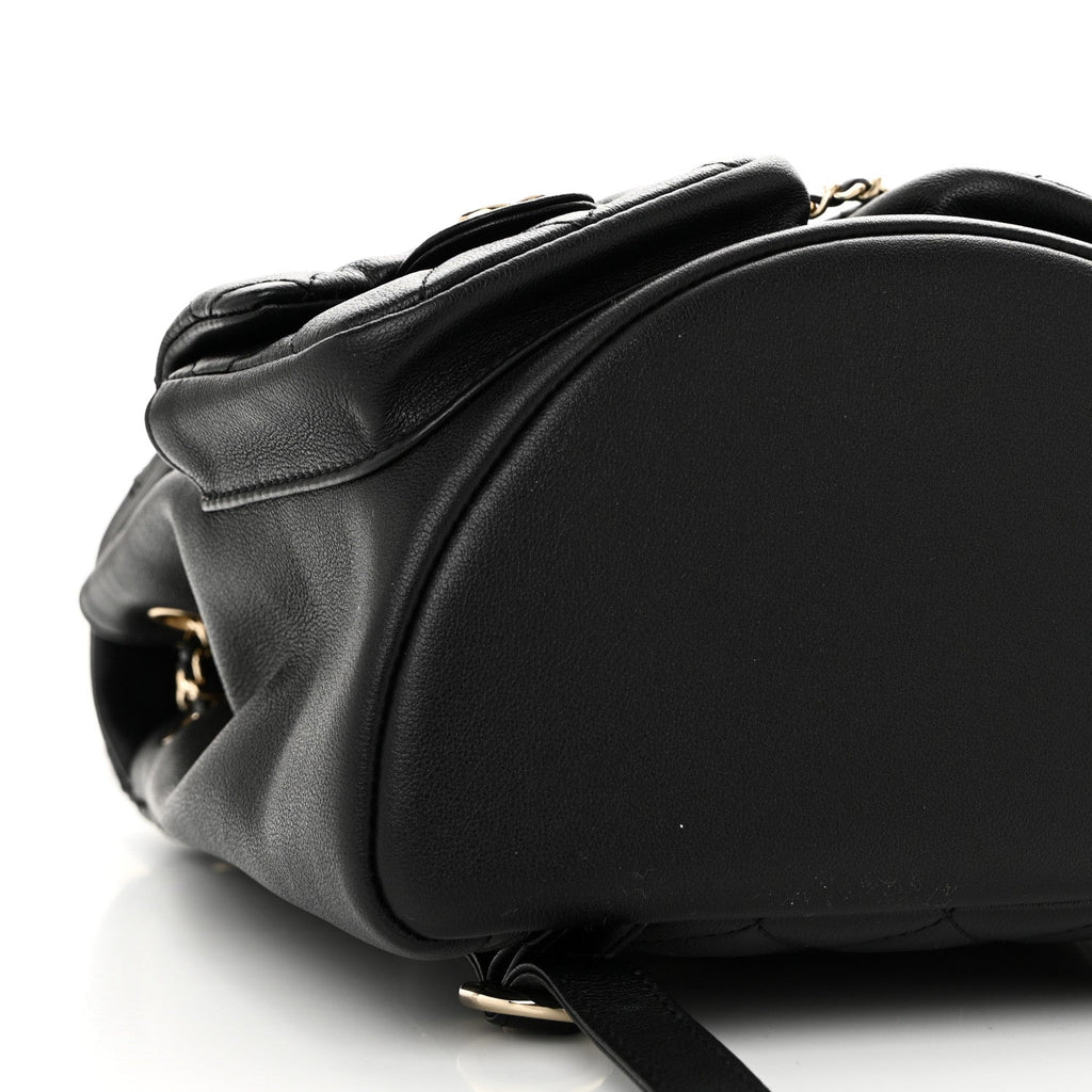 Chanel Calfskin Quilted Medium Duma Pockets Drawstring Backpack Black