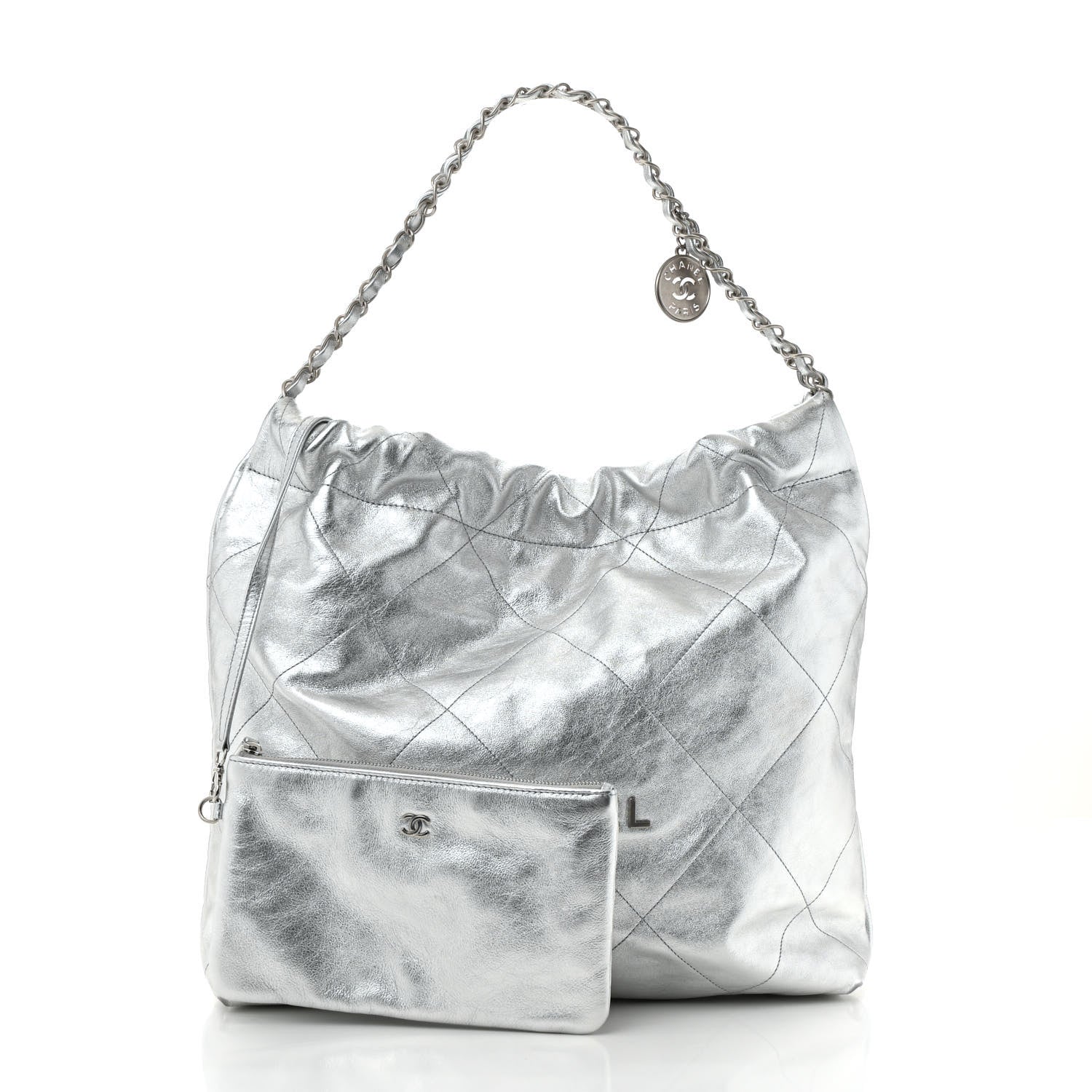 Chanel Metallic Calfskin Quilted Chanel 22 Silver