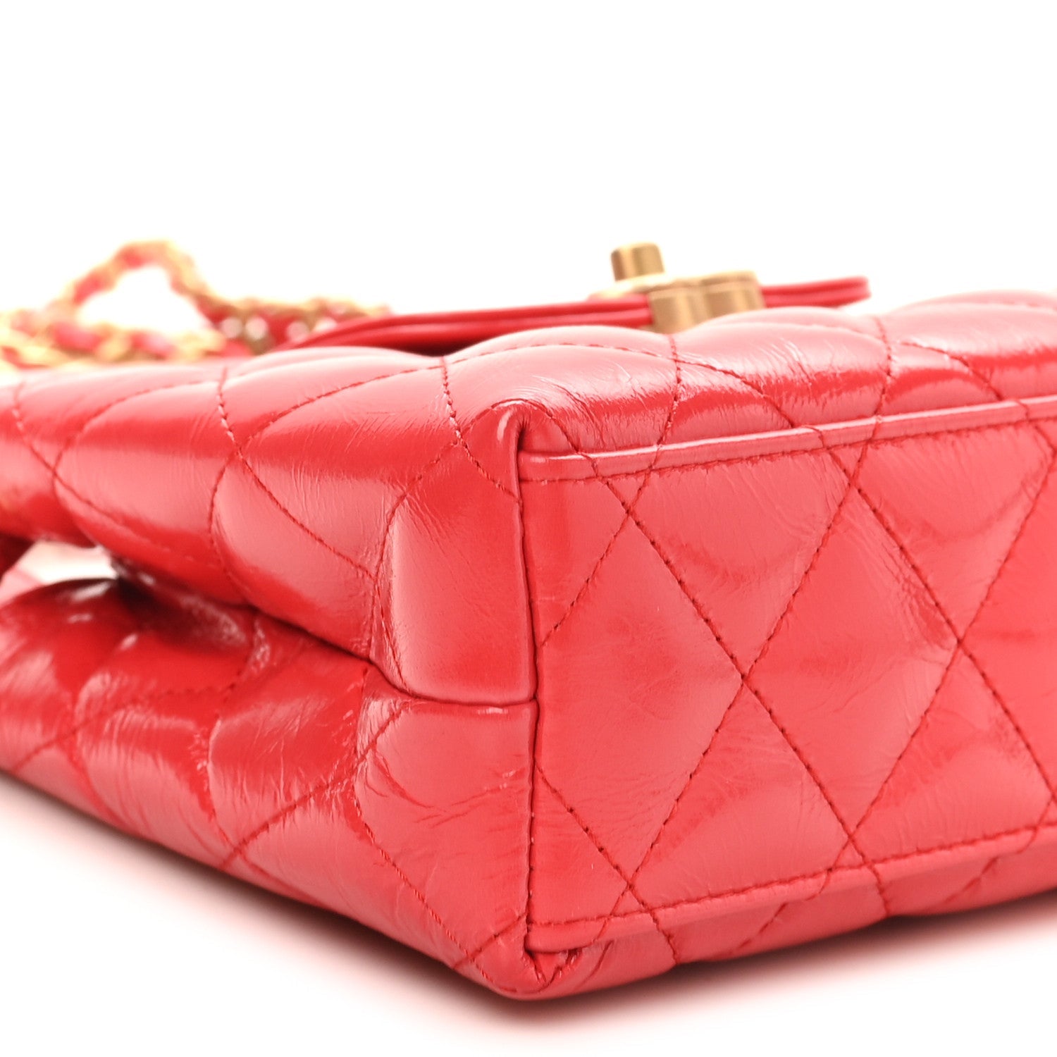 Chanel Shiny Aged Calfskin Quilted Nano Kelly Shopper Dark Red