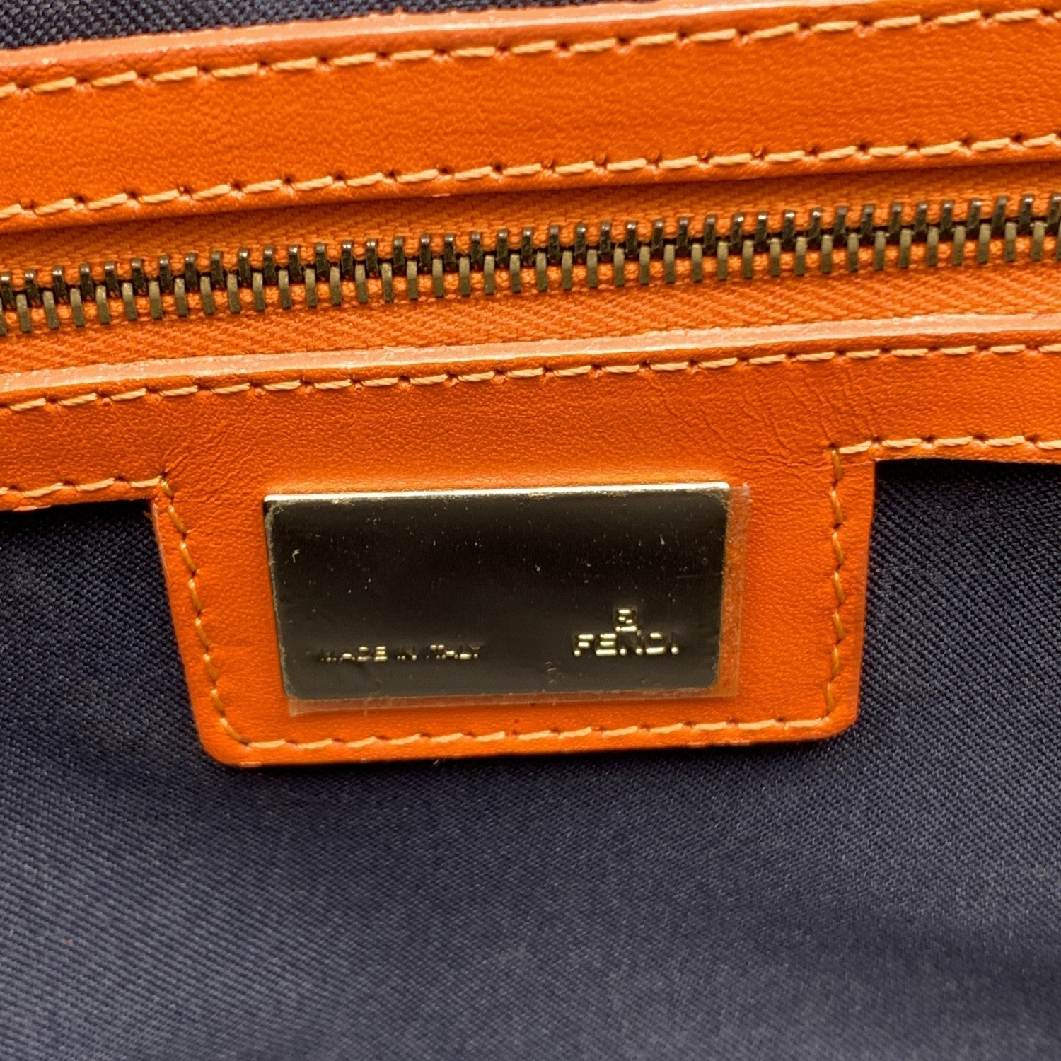 FENDI Wicker And Orange Leather Studded Tote Handbag Satchel