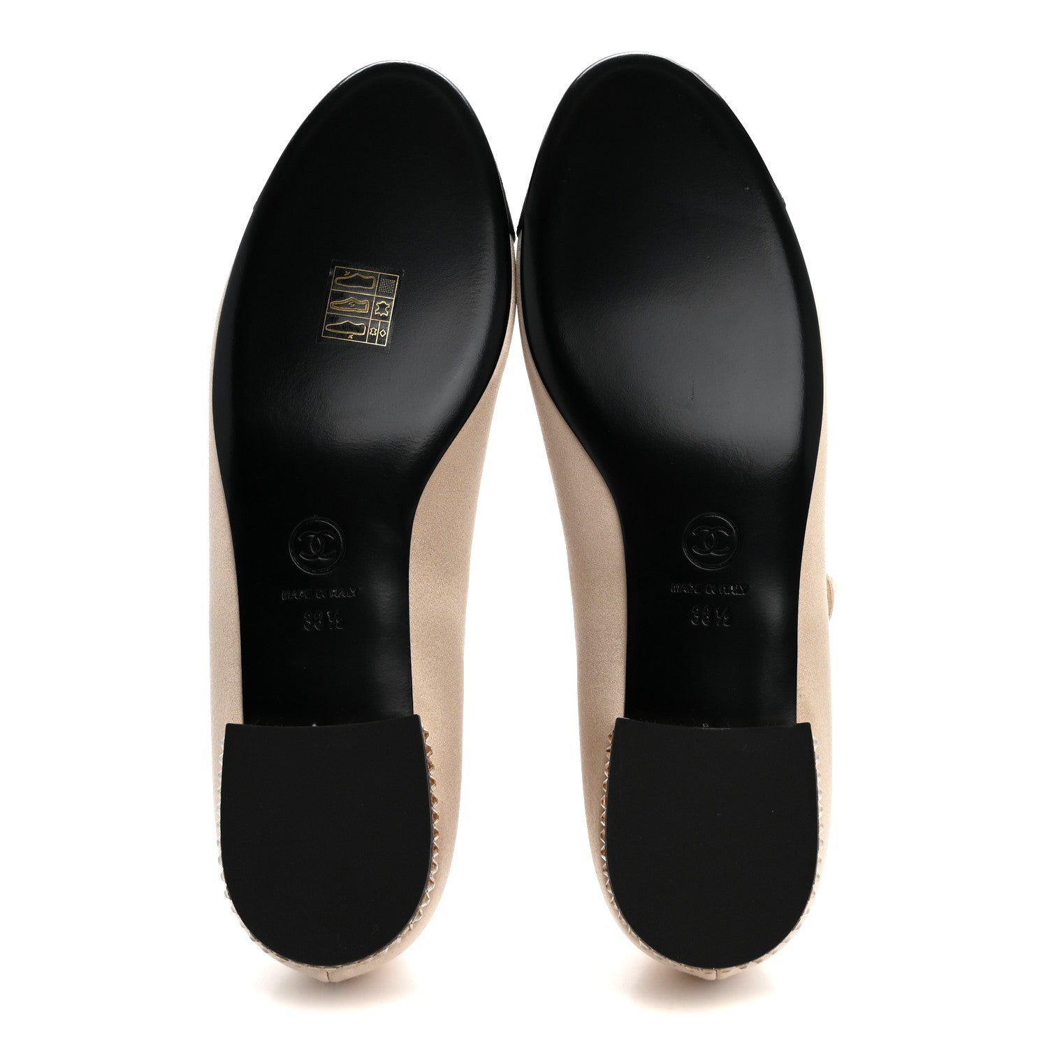 Chanel Strass Satin Grosgrain Mary Jane Flats 38.5 Beige Black