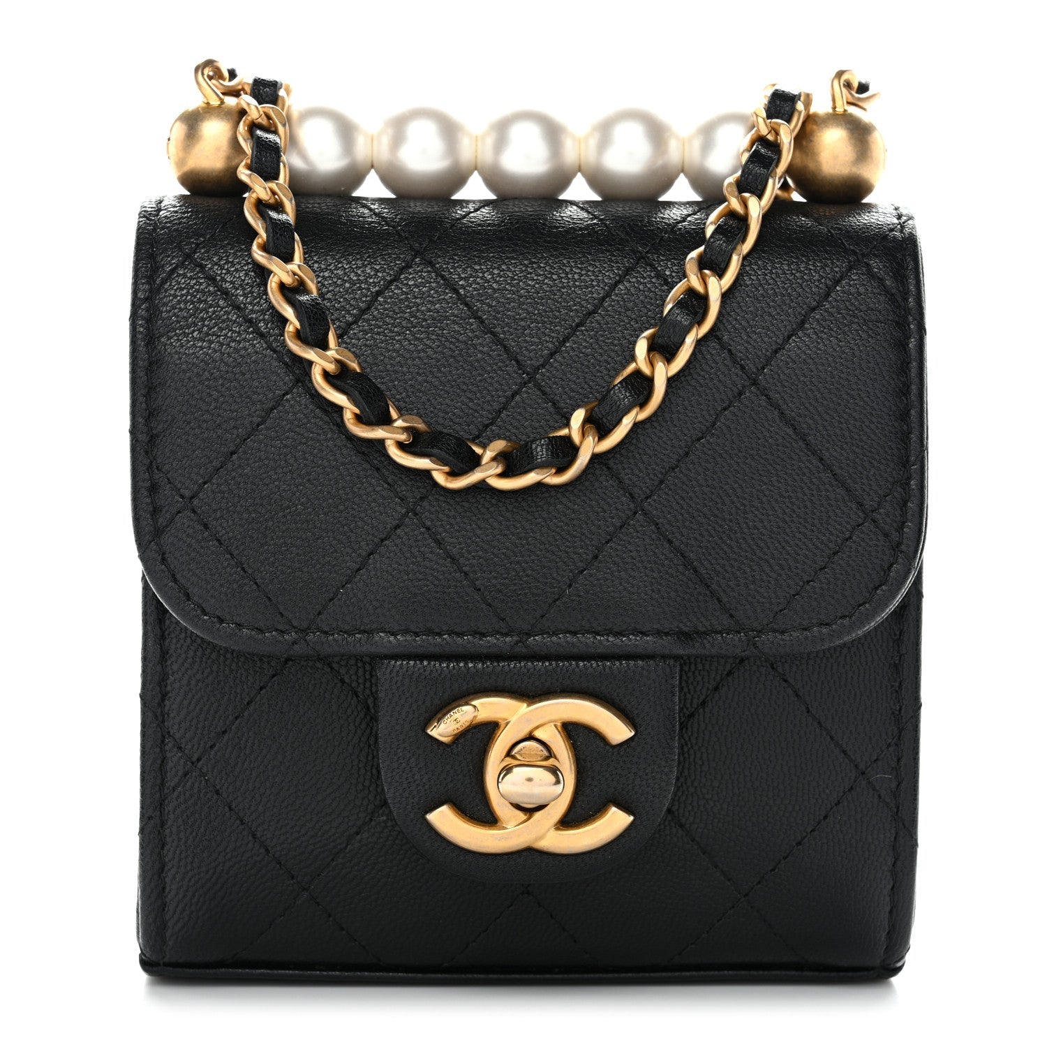 Chanel Lambskin Quilted Chic Pearls Flap Black