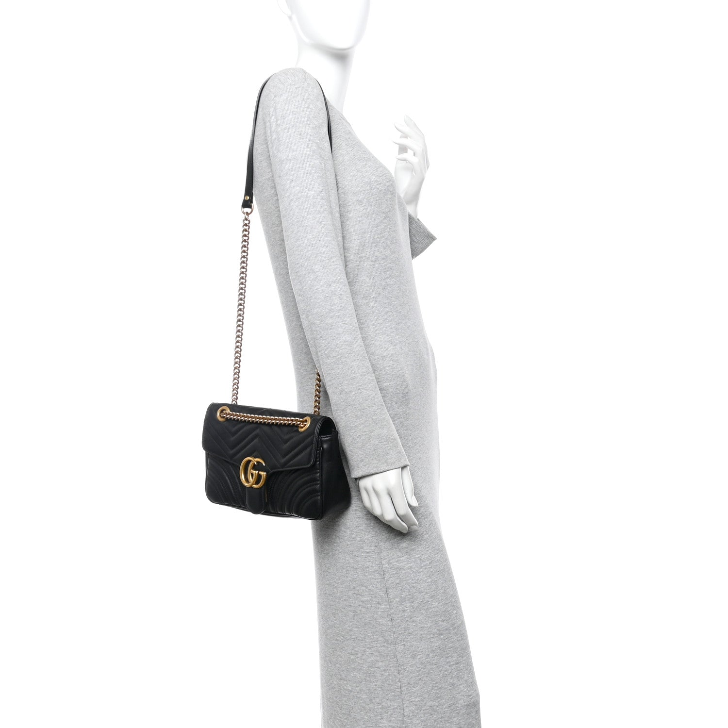 Gucci Calfskin Matelasse Small GG Marmont Shoulder Bag Black