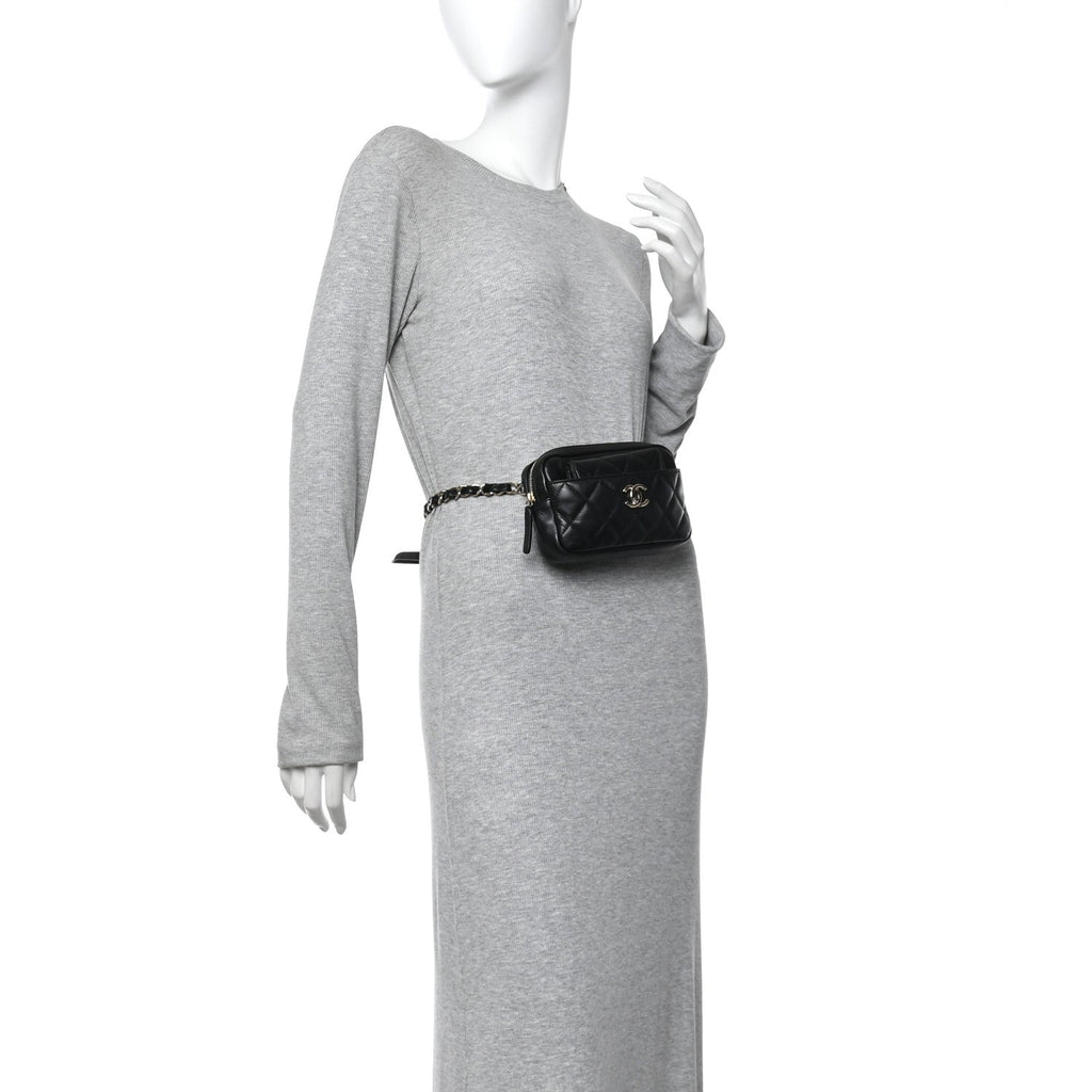 Chanel Lambskin Quilted Waist Bag With Pouch Black