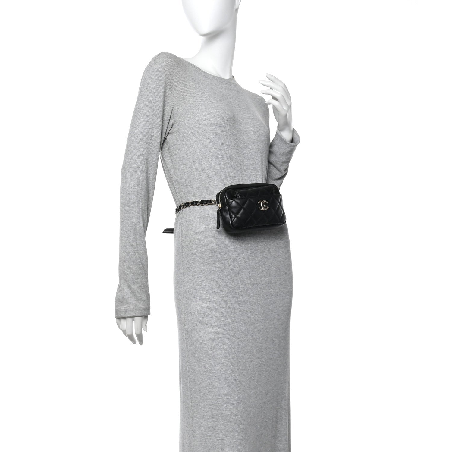 Chanel Lambskin Quilted Waist Bag With Pouch Black