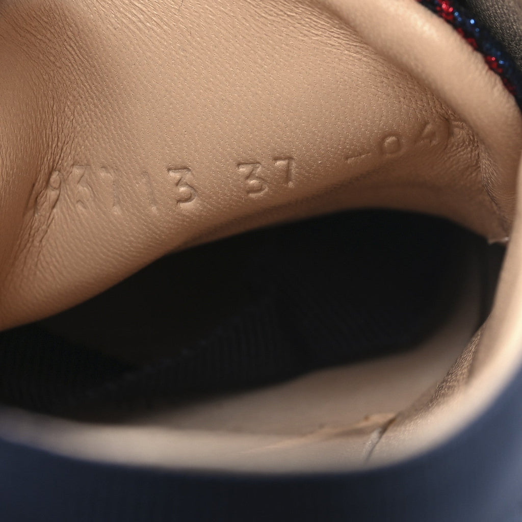 Gucci Lurex Calfskin Web GG Monogram Womens Falacer Sneakers 37 Iridescent Blue Iridescent Red Silver