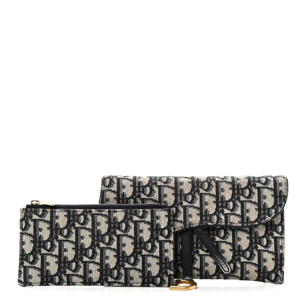 Christian Dior Oblique Saddle Chain Long Wallet Blue