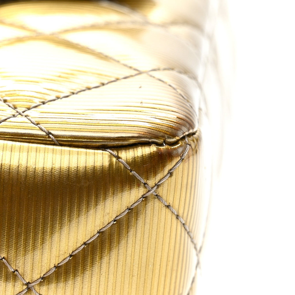 Chanel Striated Patent Quilted Extra Mini Rectangular Flap Gold