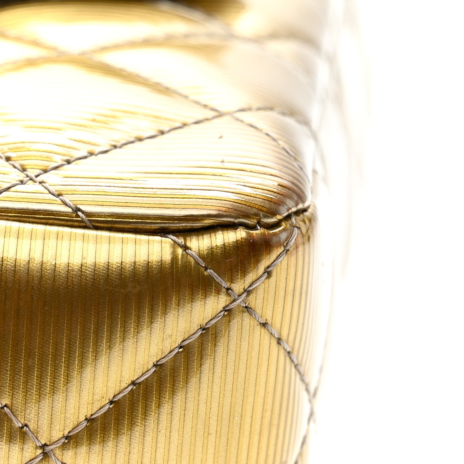 Chanel Striated Patent Quilted Extra Mini Rectangular Flap Gold