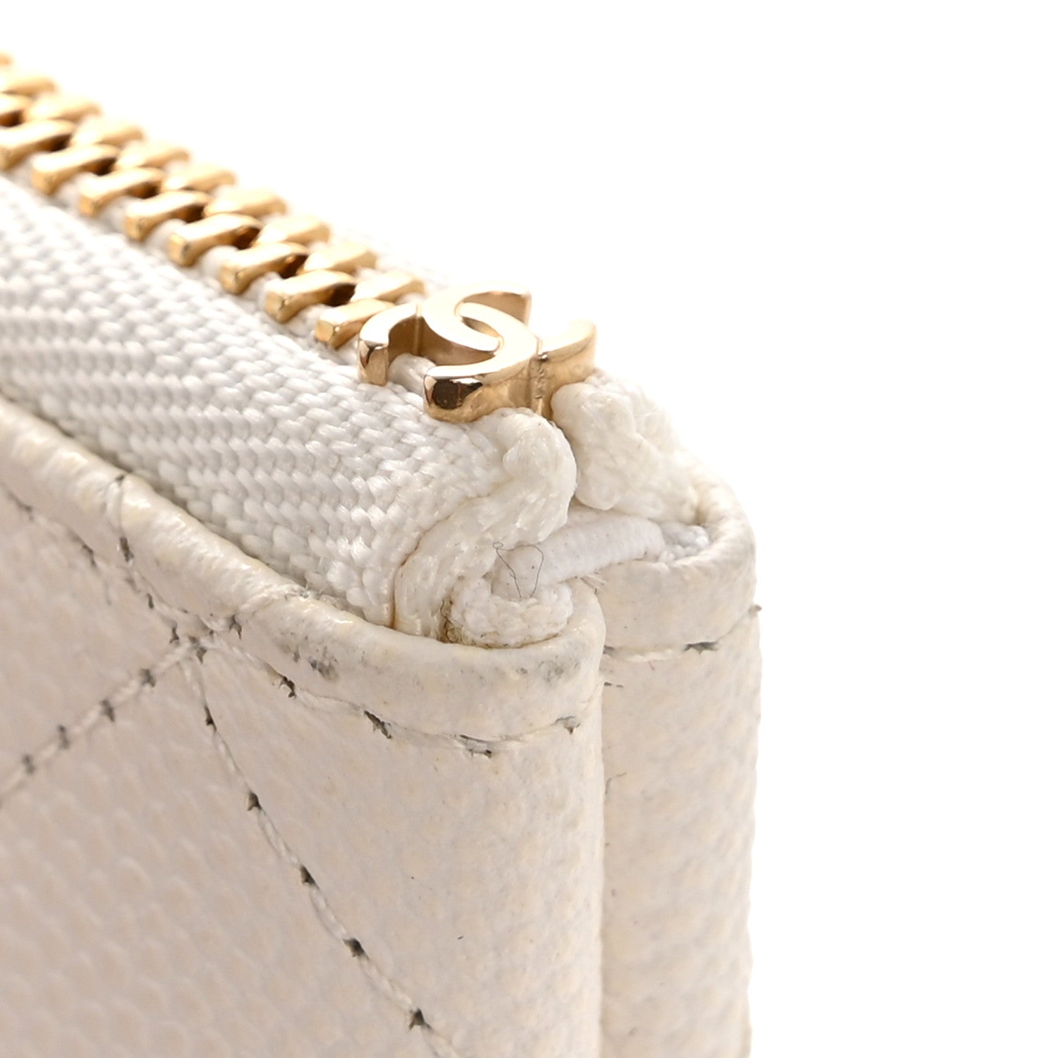 Caviar Quilted Small Cosmetic Case White