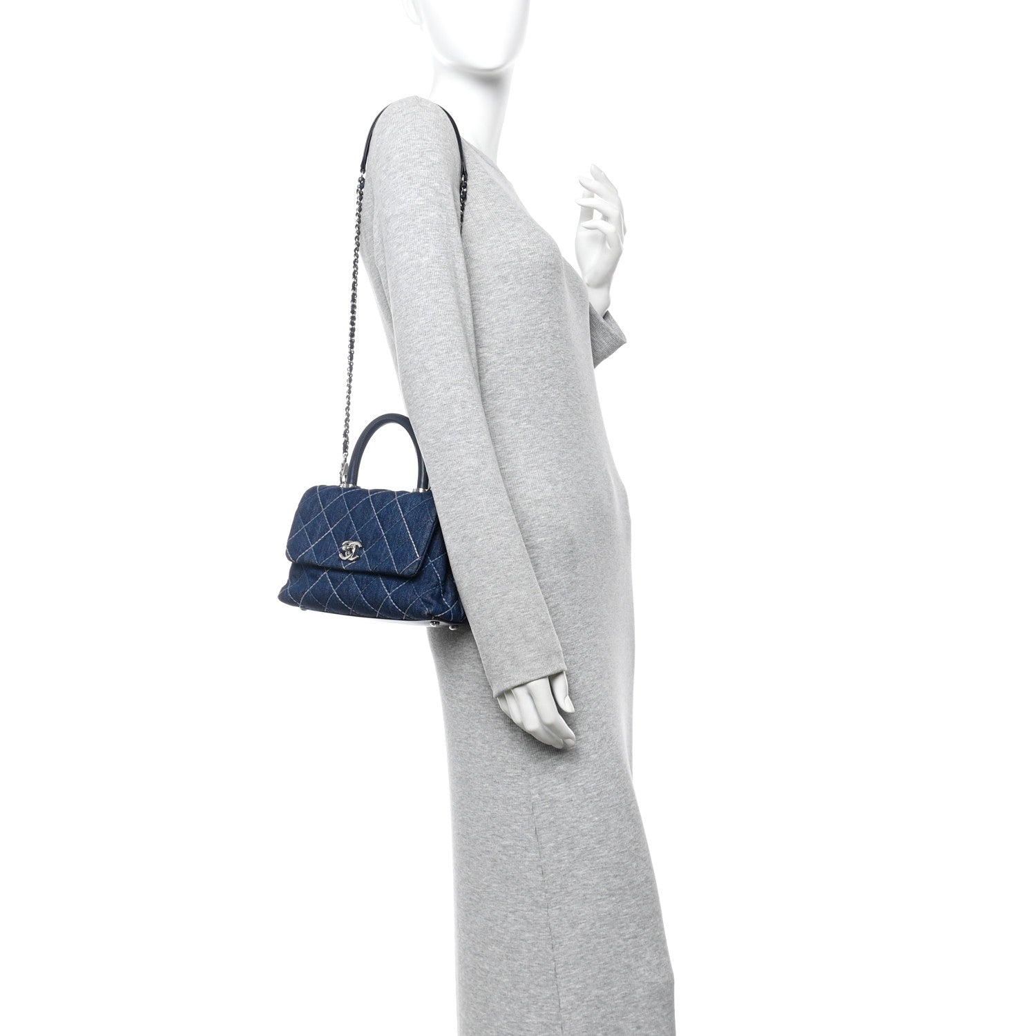 Chanel Denim Quilted Mini Coco Handle Flap Blue