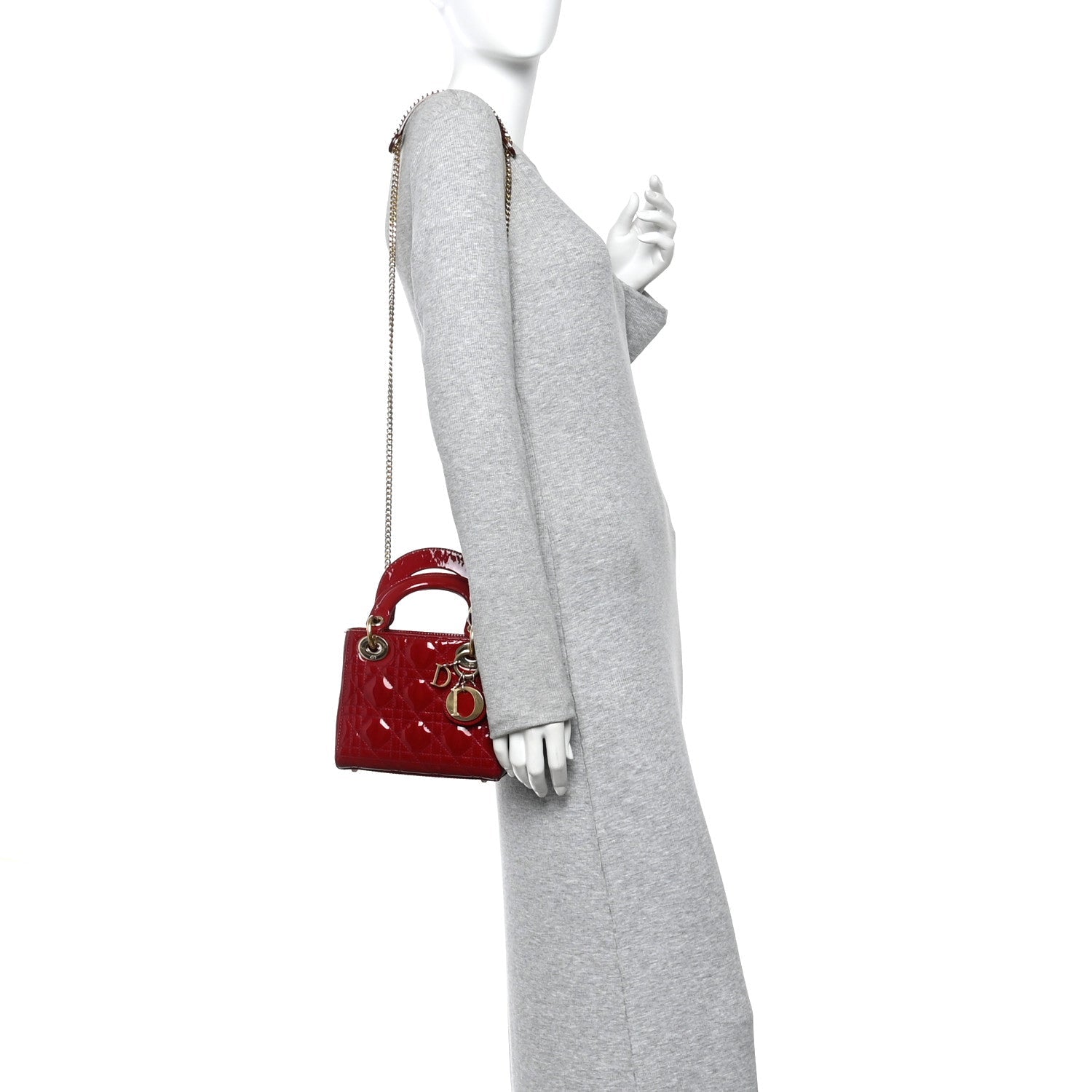 Christian Dior Patent Cannage Mini Lady Dior Red