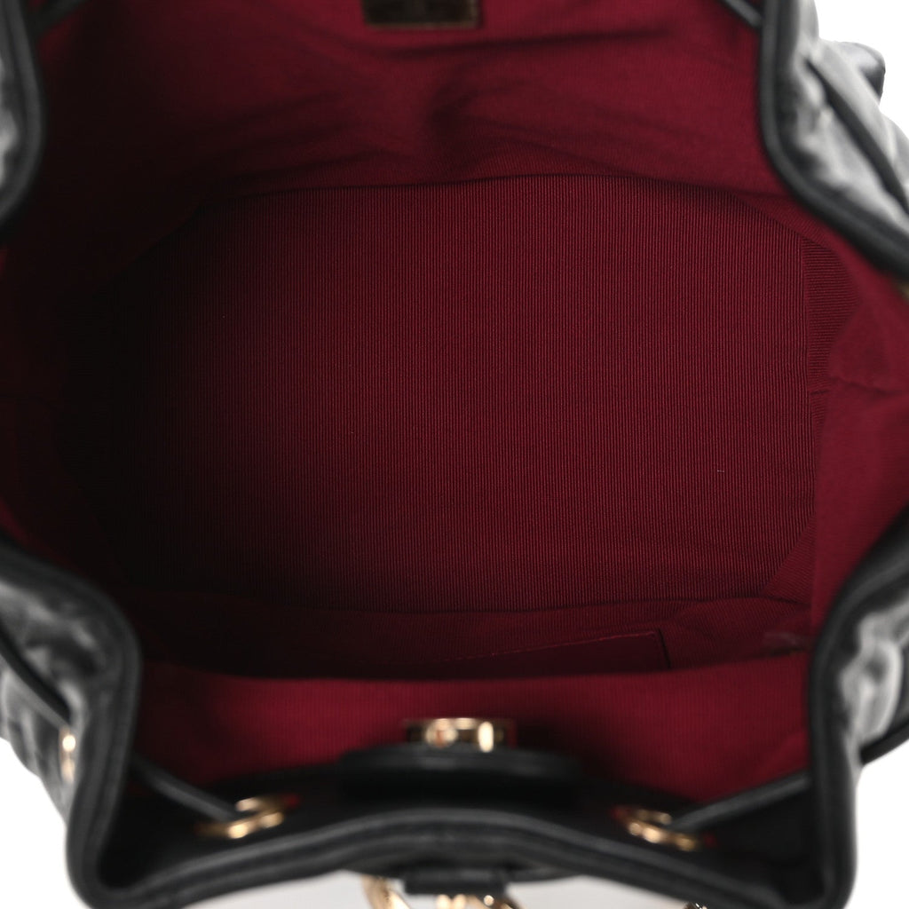 Chanel Lambskin Quilted Double Pocket Drawstring Backpack Black
