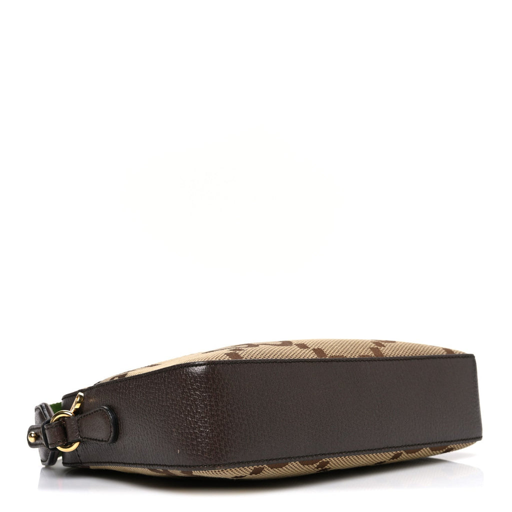 Gucci Monogram Jumbo GG Textured Dollar Calfskin Web Messenger Shoulder Bag Camel Ebony New Acero