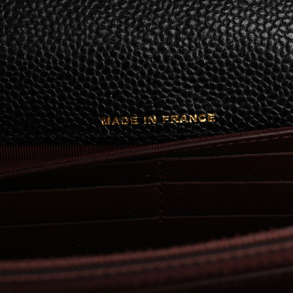 Caviar Quilted Large Gusset Flap Wallet Black