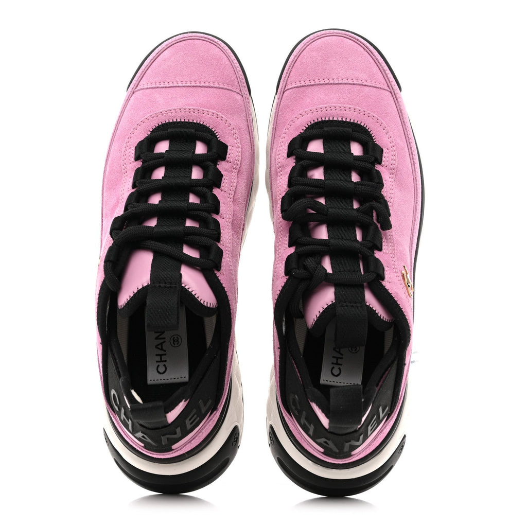 Chanel Suede Calfskin Nylon Grosgrain CC Sneakers 39 Dark Pink