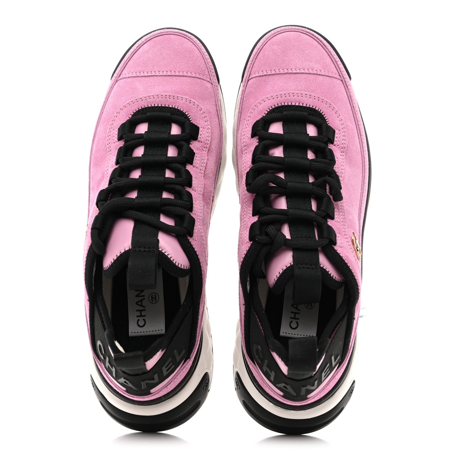 Chanel Suede Calfskin Nylon Grosgrain CC Sneakers 39 Dark Pink