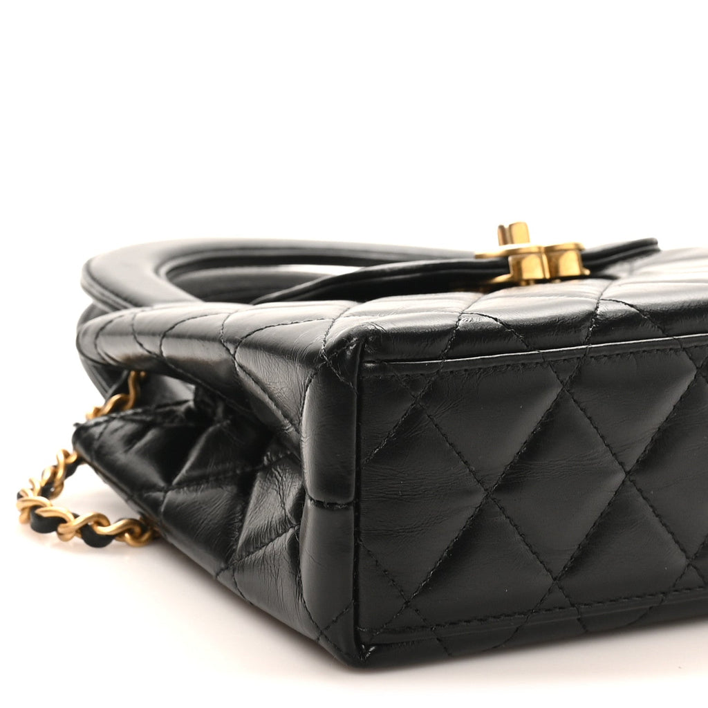 Chanel Shiny Aged Calfskin Quilted Nano Kelly Shopper Black