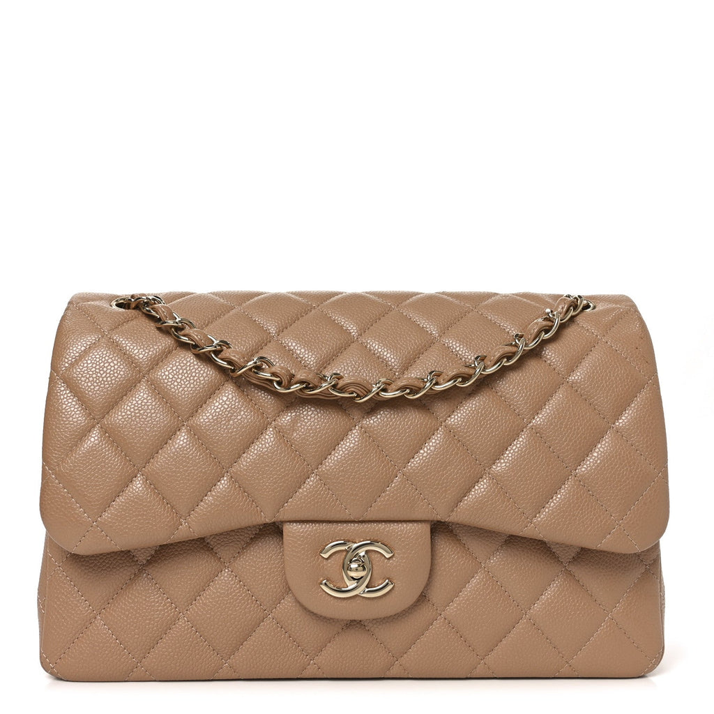 Chanel Caviar Quilted Jumbo Double Flap Beige