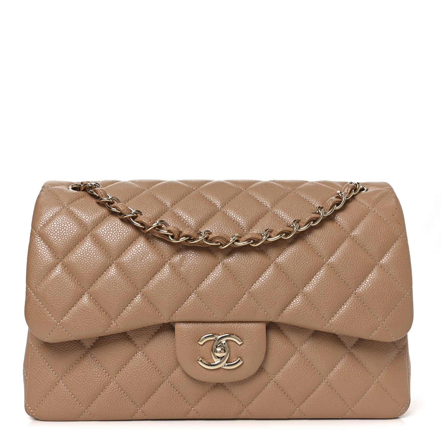 Chanel Caviar Quilted Jumbo Double Flap Beige
