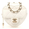 Chanel Lambskin Quilted CC In Love Heart Coin Purse With Chain White