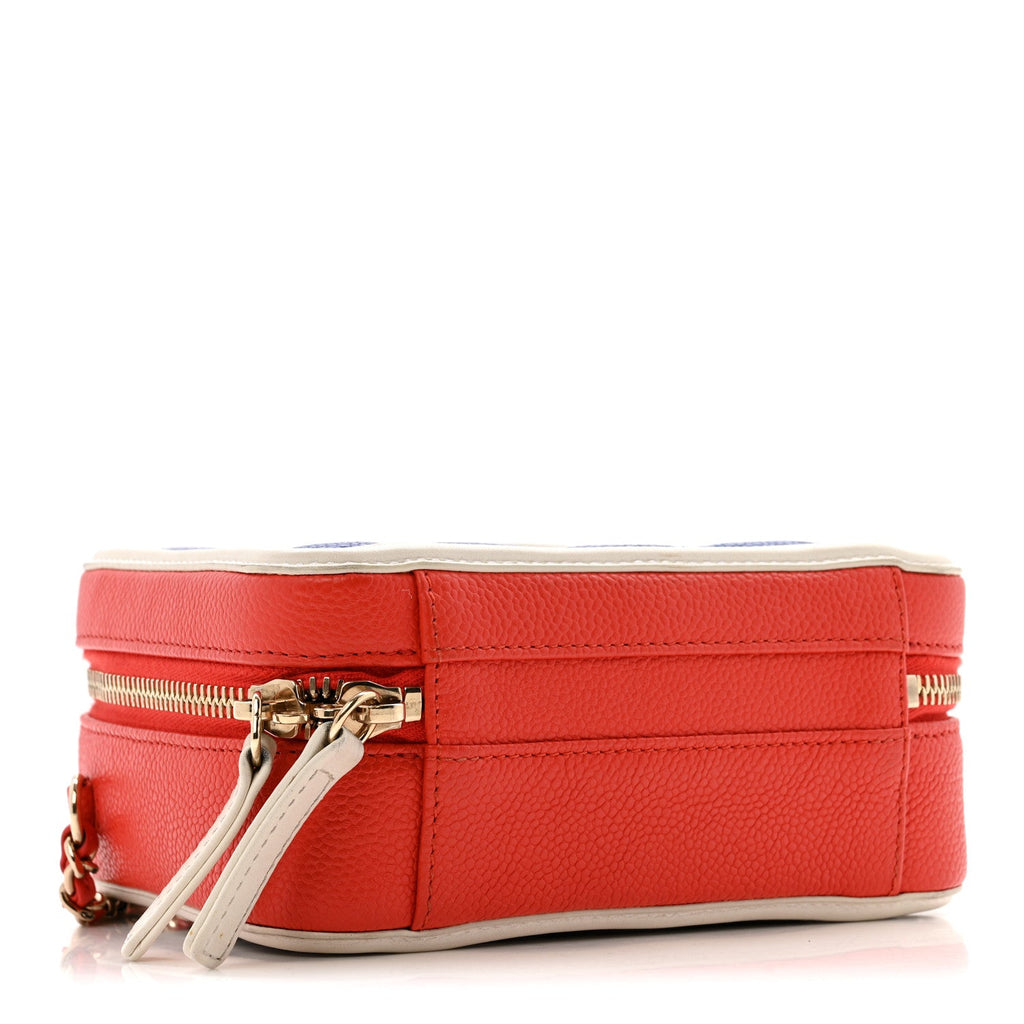 Chanel Caviar Quilted Small CC Filigree Vanity Case Blue White Red
