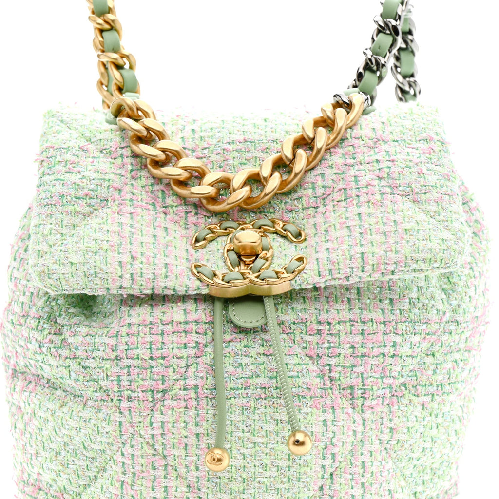 Chanel Tweed Quilted Chanel 19 Backpack Green Pink