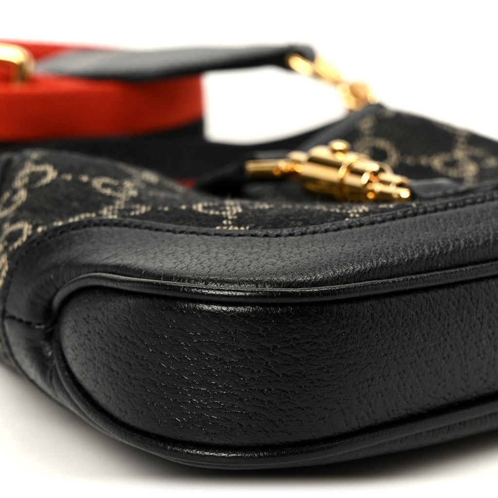 Gucci Jacquard Denim GG Monogram Small Jackie 1961 Hobo Black Ivory