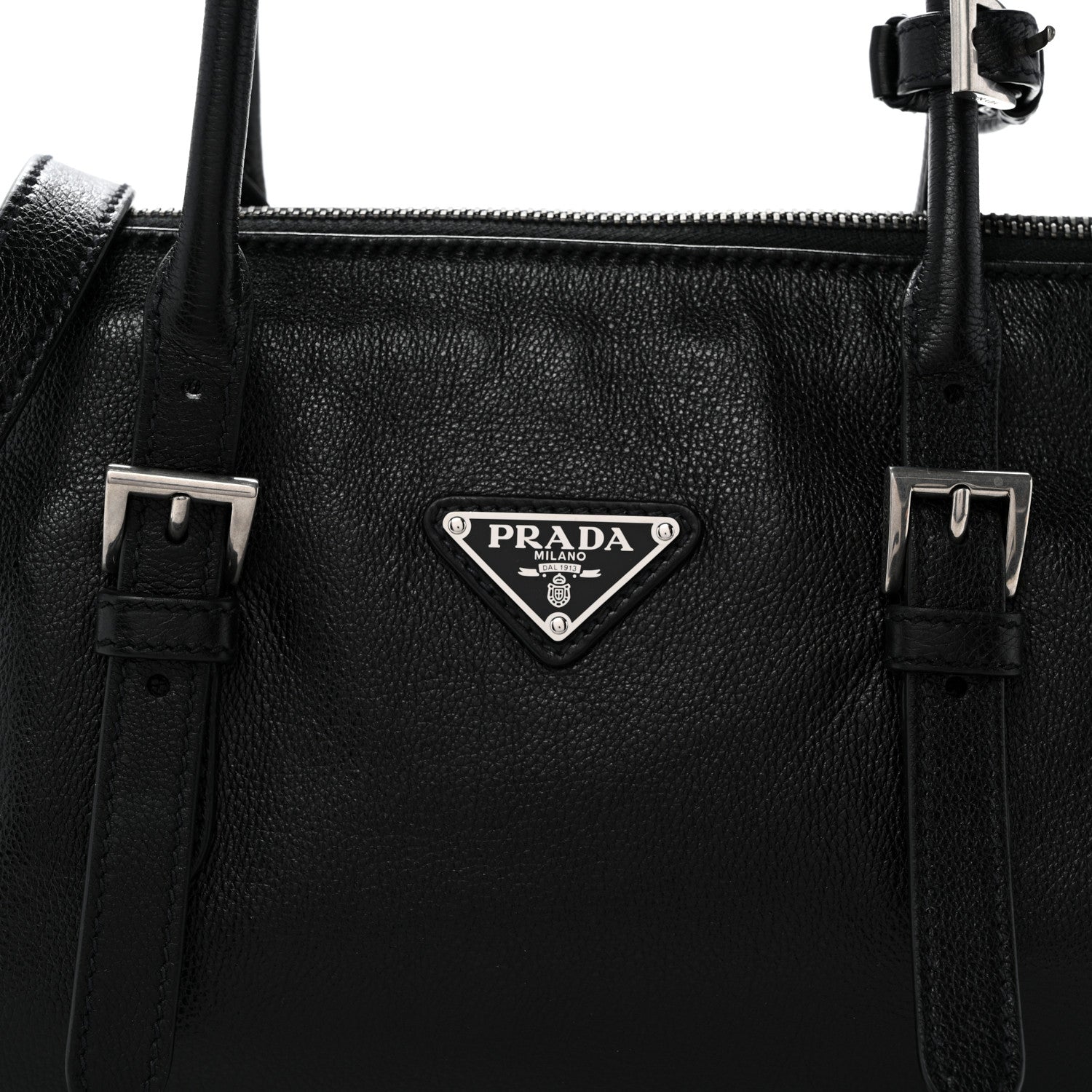 Prada Antiqued Calfskin Triangle Medium Bonnie Shoulder Bag Black