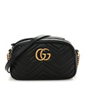 Gucci Calfskin Matelasse Small GG Marmont Chain Shoulder Bag Black