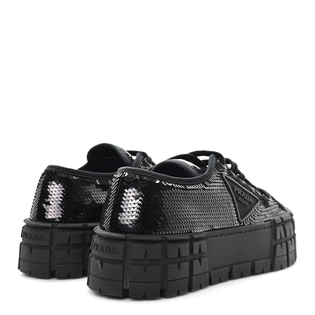 Prada Paillettes Triangle Logo Double Wheel 50mm Sneakers 37 Black