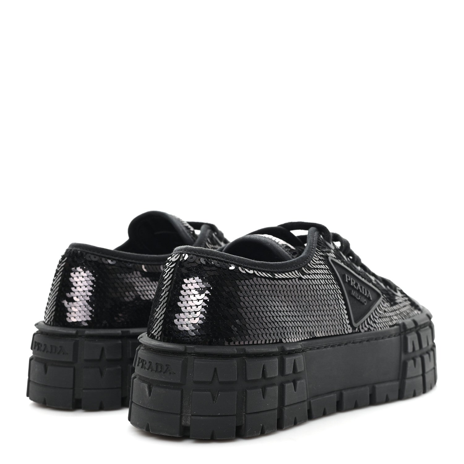 Prada Paillettes Triangle Logo Double Wheel 50mm Sneakers 37 Black