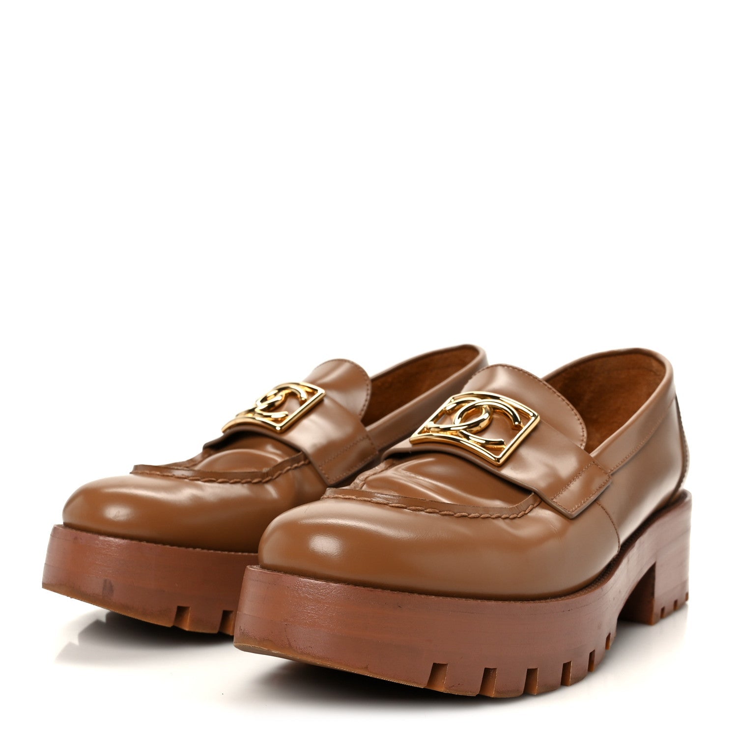 Calfskin Metal CC Loafers 40 Brown