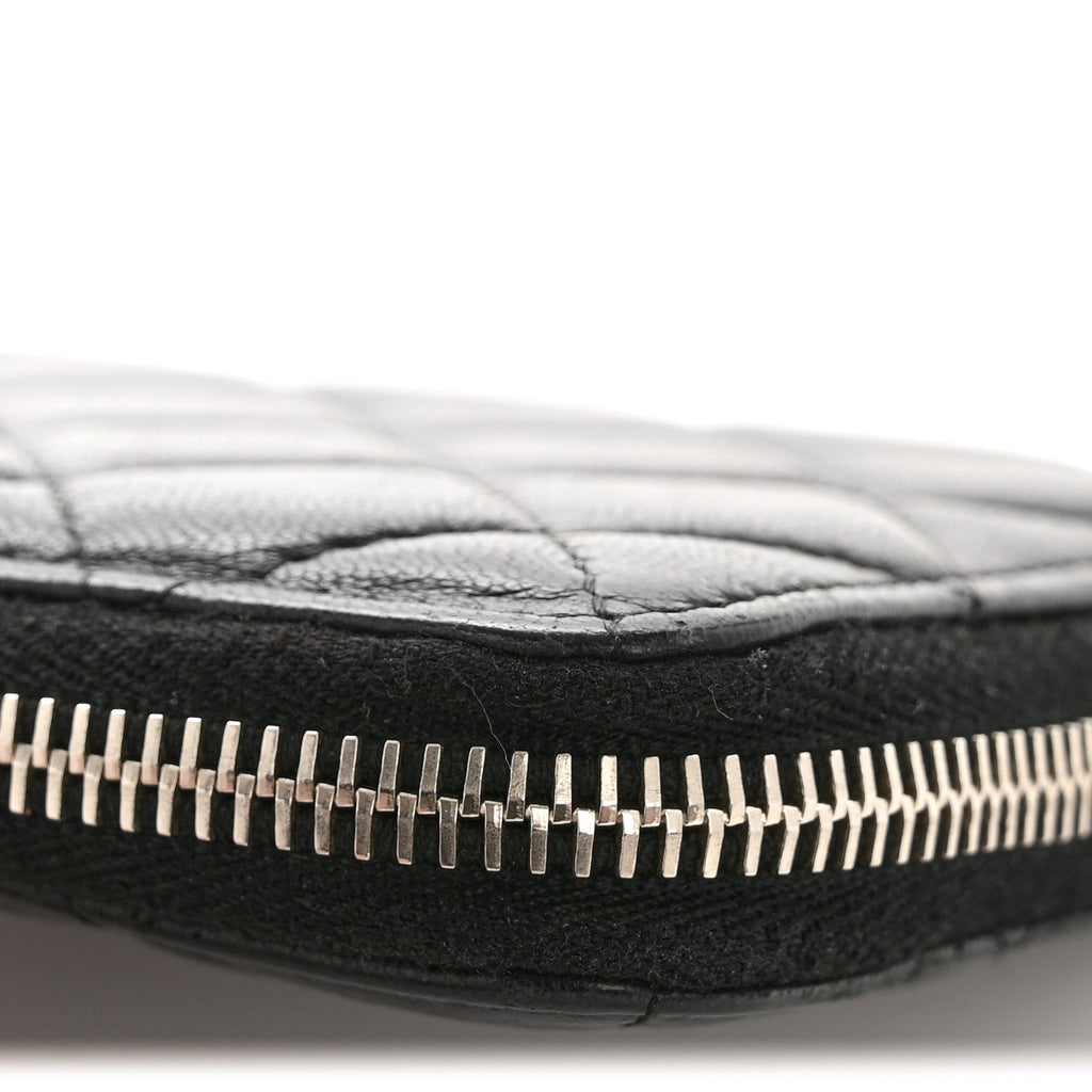 Lambskin Quilted Large Gusset Zip Around Wallet Black