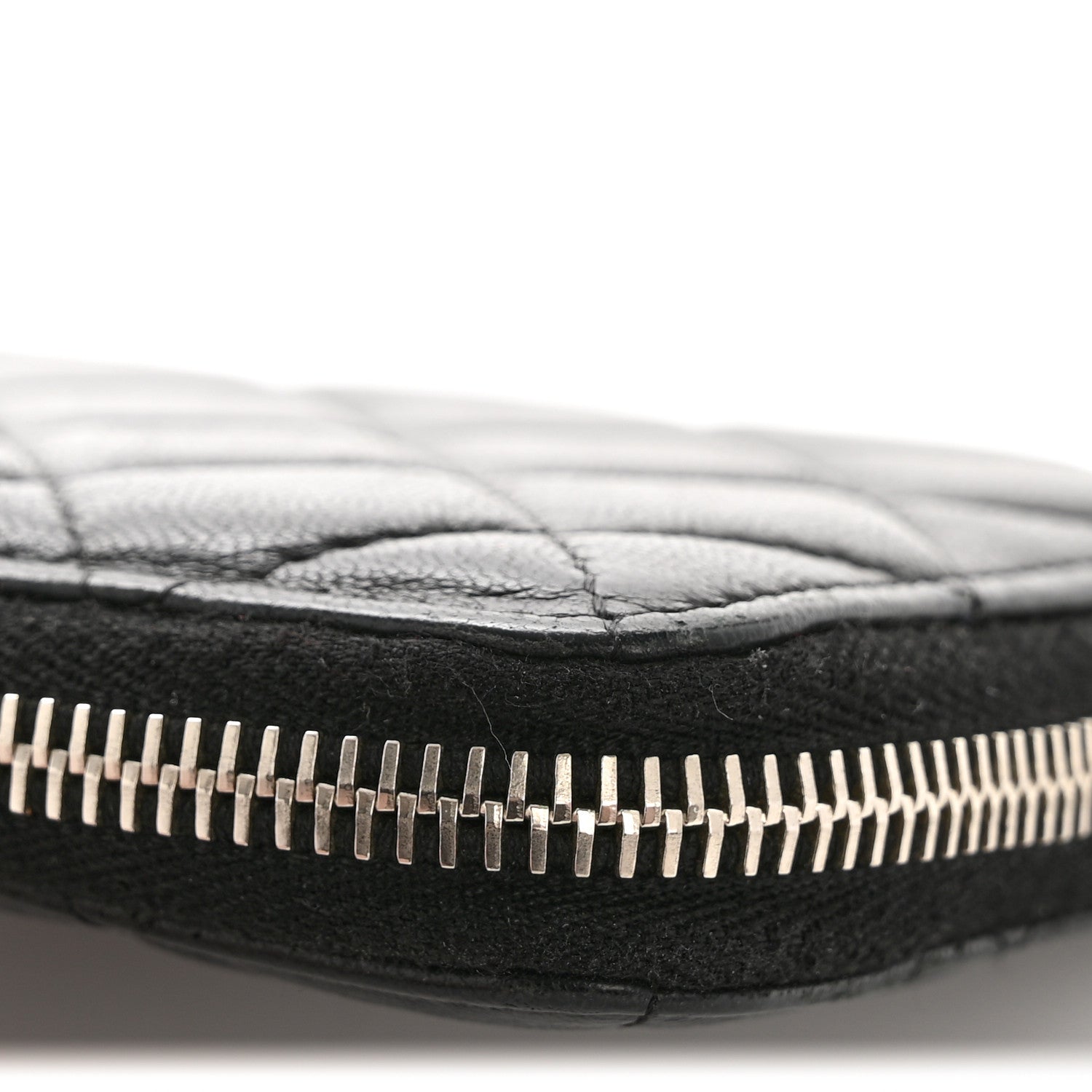 Lambskin Quilted Large Gusset Zip Around Wallet Black
