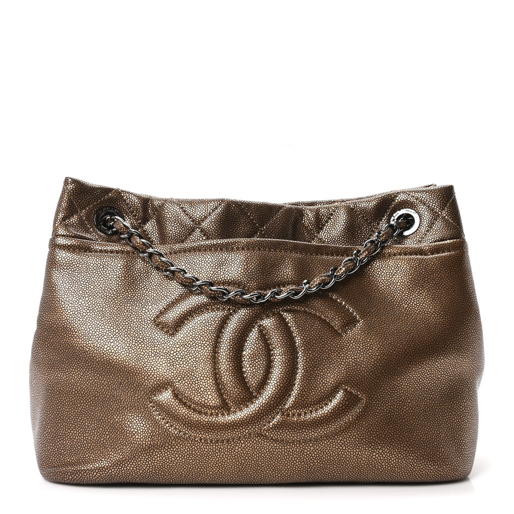 Chanel Metallic Caviar Quilted Large Timeless CC Soft Tote Bronze