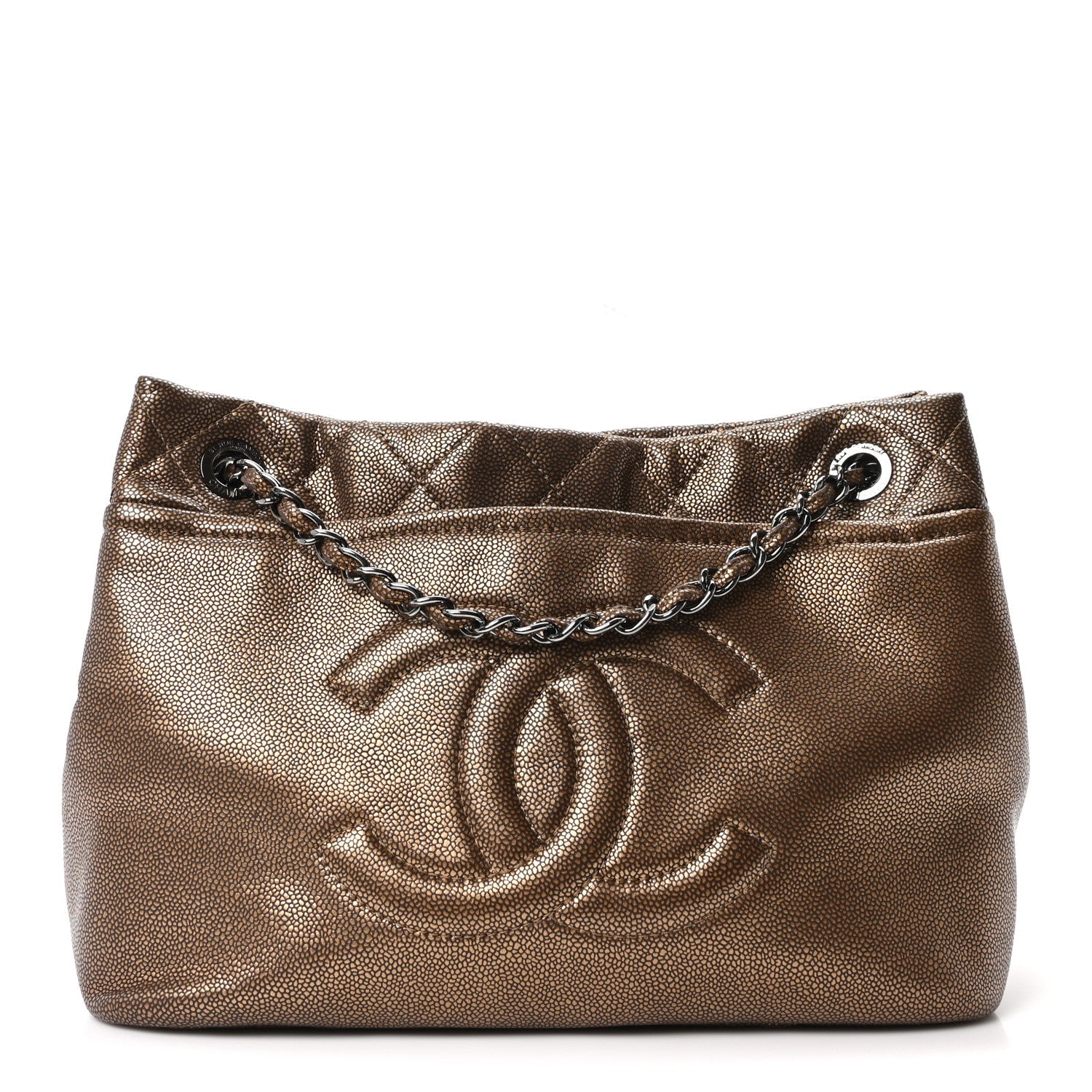 Chanel Metallic Caviar Quilted Large Timeless CC Soft Tote Bronze