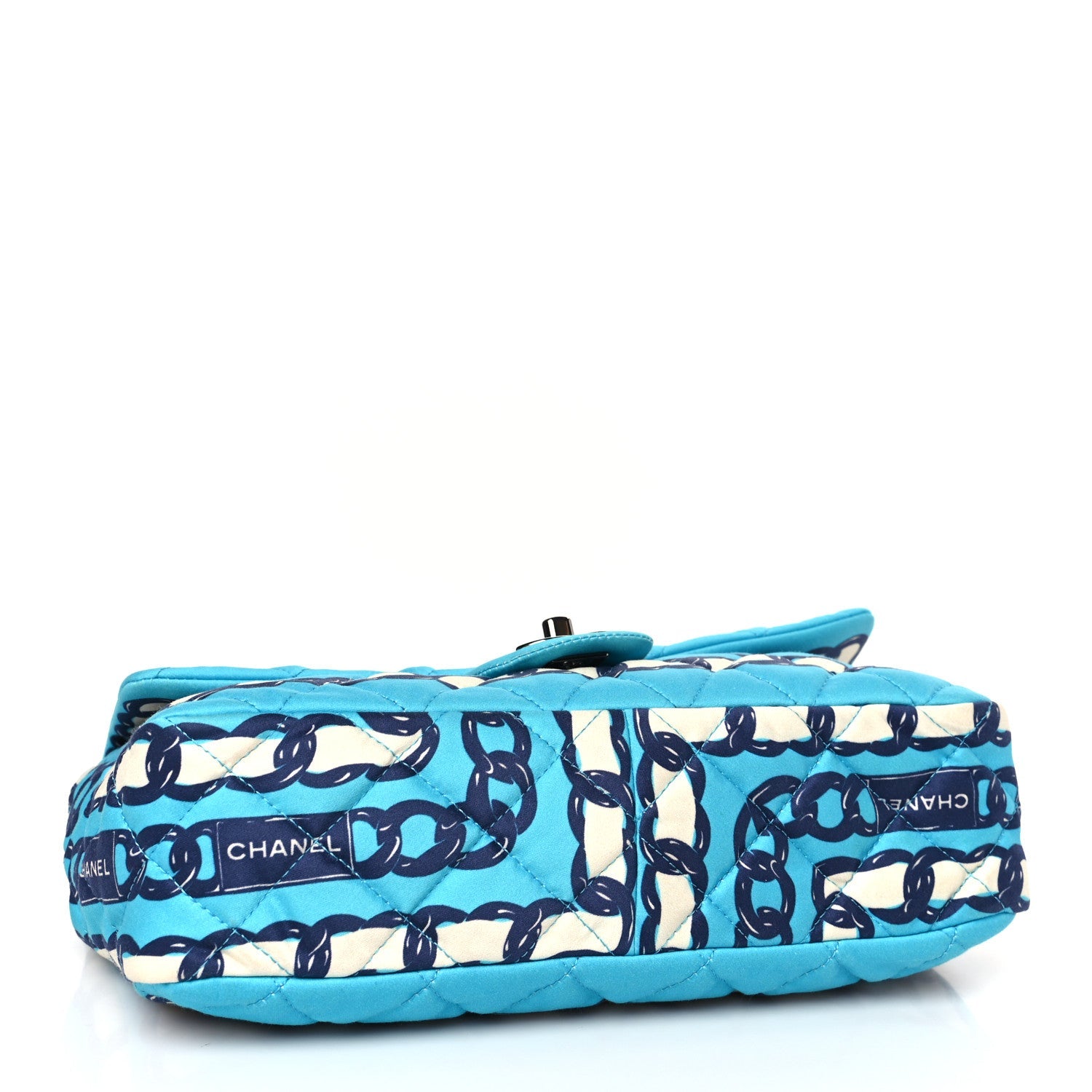 Chanel Silk Chain Printed Medium Single Flap Blue