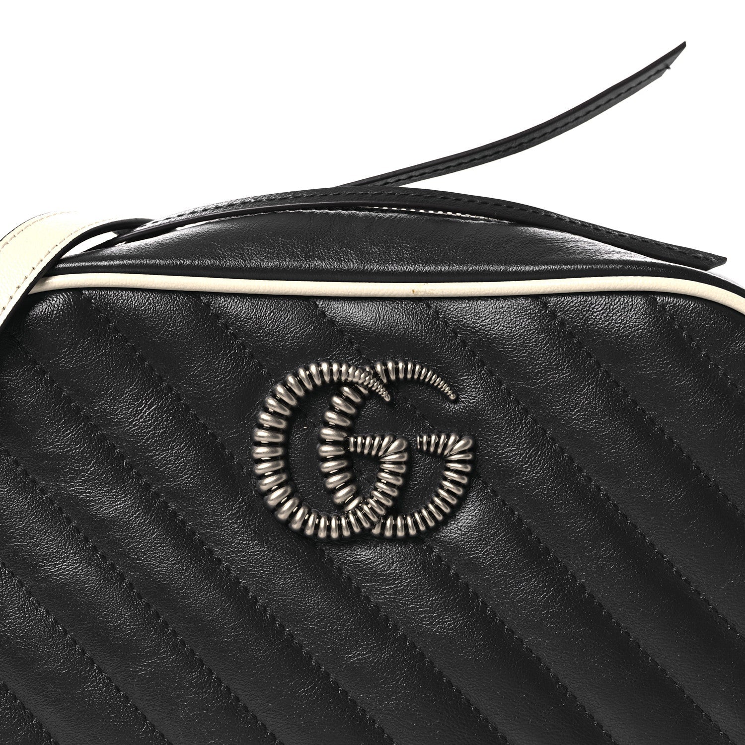 Gucci Vintage Effect Calfskin Matelasse Diagonal Small Torchon GG Marmont Chain Shoulder Bag Blue Agata Mystic White