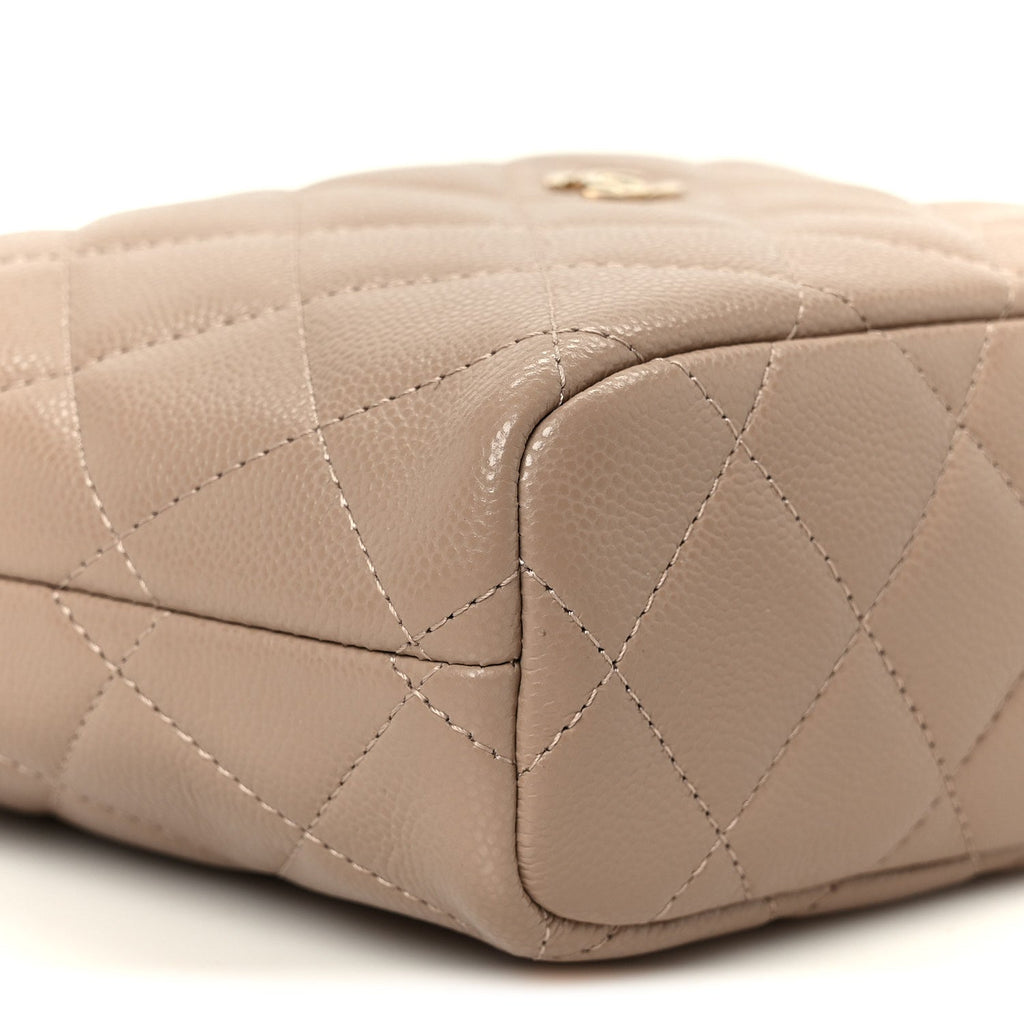 Chanel Caviar Quilted Hobo Clutch With Chain Dark Beige