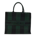 Christian Dior Canvas Embroidered Large Checkered Book Tote Black Green