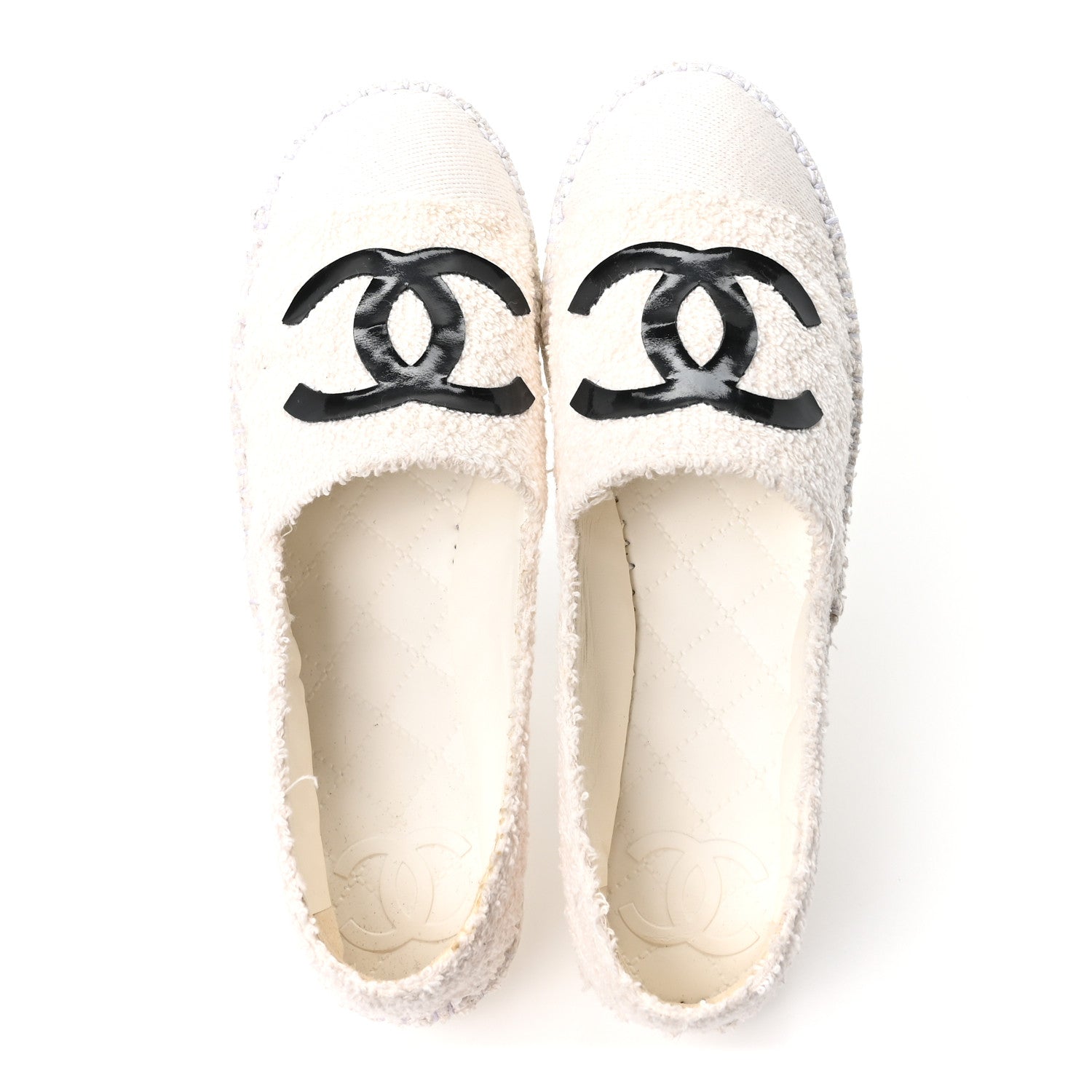 Chanel Tweed Grosgrain Patent CC Espadrilles 35 White Black