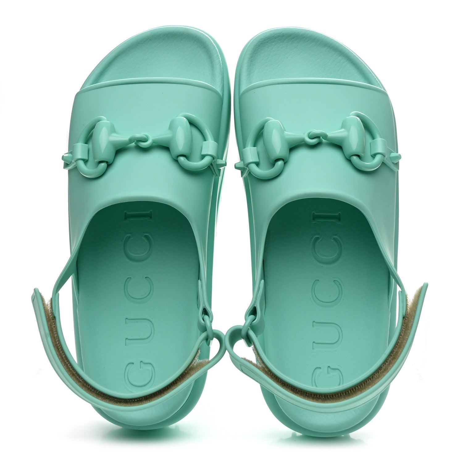 Gucci Soft Rubber Horsebit Womens Slingback Sandals 37 Teal Cyan