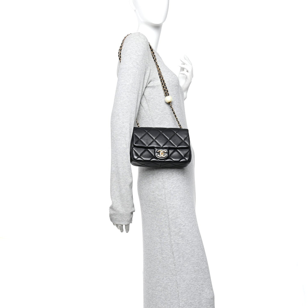Chanel Lambskin Quilted Pearl Small Flap Black