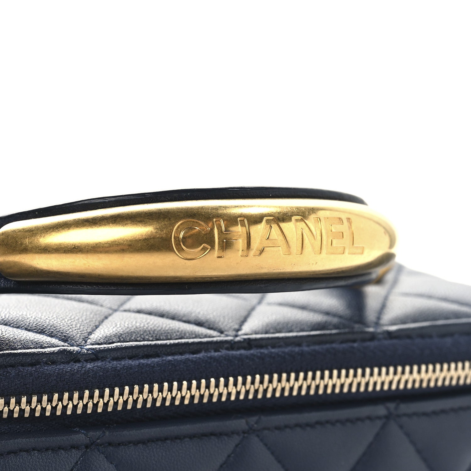Chanel Lambskin Quilted Metal Small Top Handle Vanity Case With Chain Blue