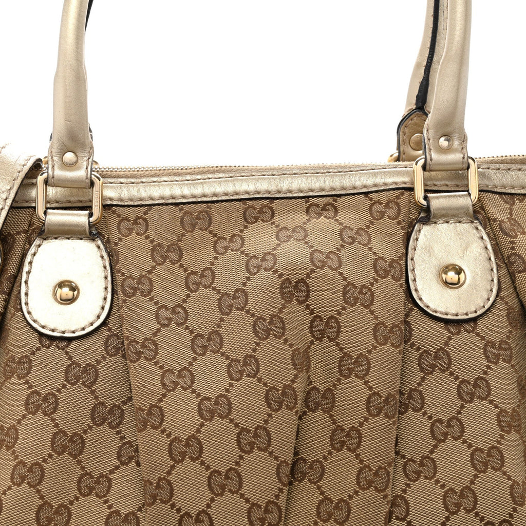 Gucci Metallic Monogram Large Sukey Top Handle Bag Beige Gold