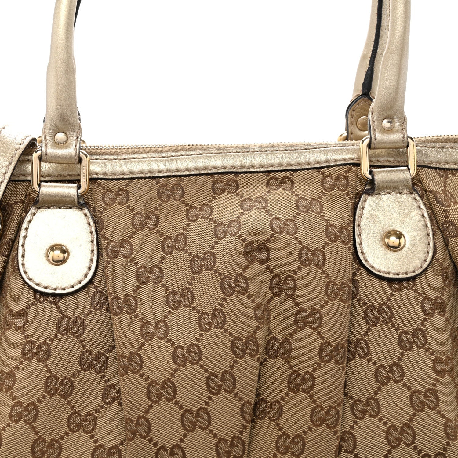 Gucci Metallic Monogram Large Sukey Top Handle Bag Beige Gold