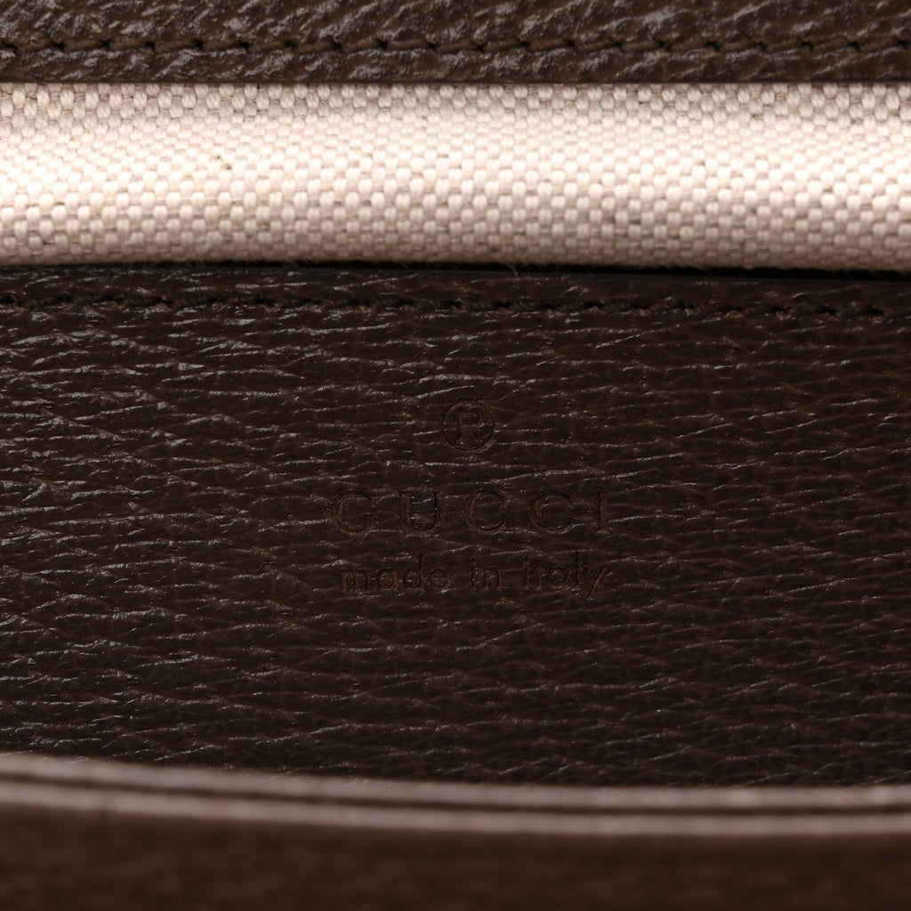 Gucci Monogram Jumbo GG Textured Dollar Calfskin Web Small Ophidia Chain Shoulder Bag Camel Ebony New Acero